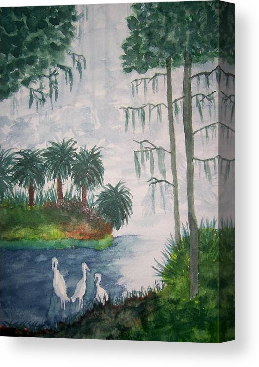 Landscape Canvas Print featuring the painting Palmetto Bayou by B Kathleen Fannin
