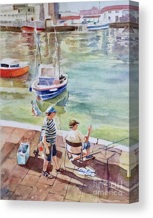 Watercolor Canvas Print featuring the painting Partie de Peche by Francoise Chauray