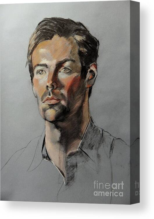 Greta Corens Portraits Canvas Print featuring the painting Pastel Portrait of Handsome Guy by Greta Corens