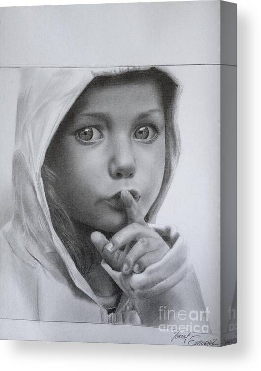 Pencil Drawing Little Girl Canvas Print