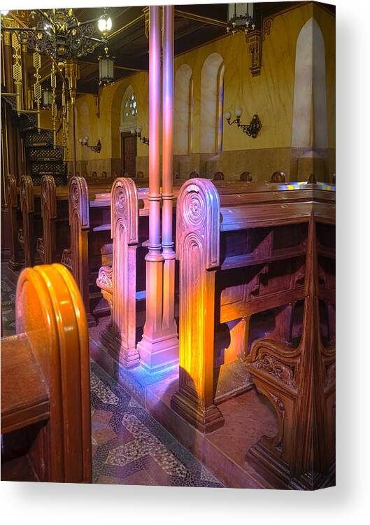 Church Canvas Print featuring the photograph Pews Under Stained Glass by C H Apperson