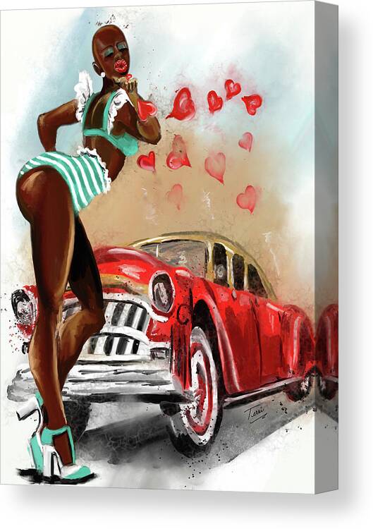 Black Canvas Print featuring the digital art Pin Up Girl by Terri Meredith