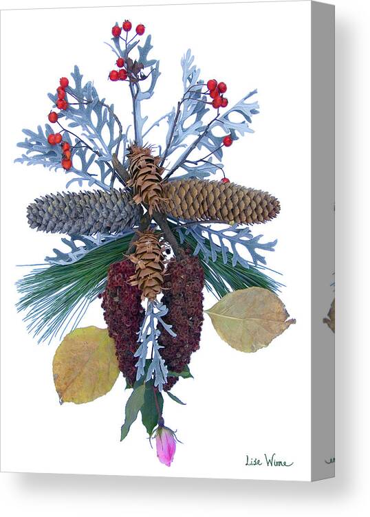 Lise Winne Canvas Print featuring the digital art Pine Cone Bouquet by Lise Winne