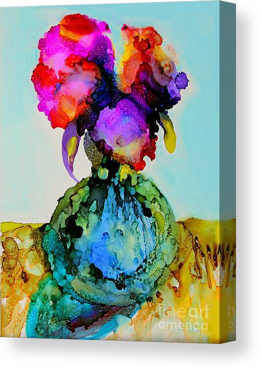 Flowers Canvas Print featuring the painting Pink Flowers in a Vase by Priti Lathia