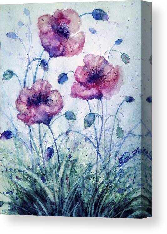 Poppy Canvas Print featuring the painting Poppy Flower by Alban Dizdari