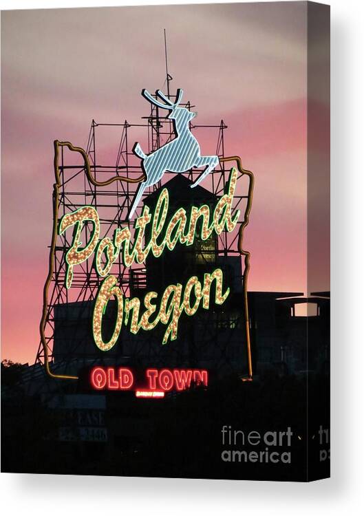 Portland Canvas Print featuring the photograph Portland Sign at Burnside by Tom Maxwell