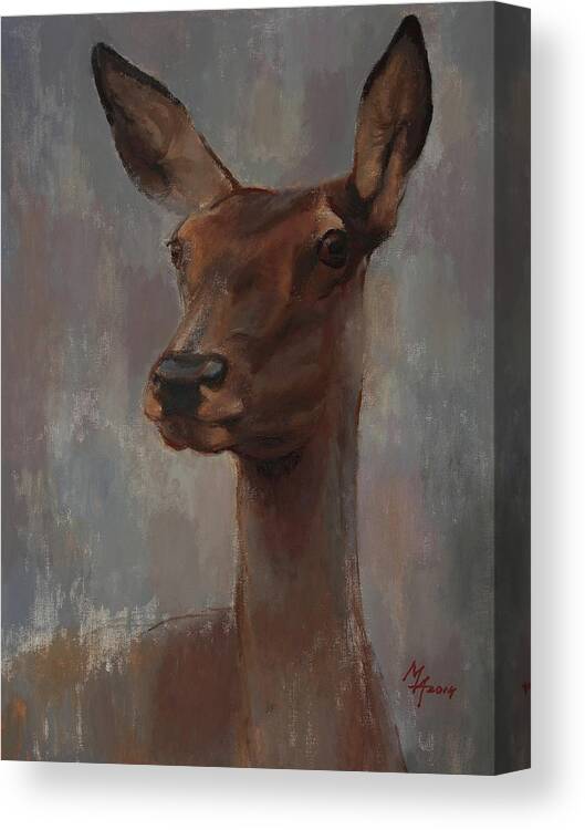 Doe Canvas Print featuring the painting Portrait of a Young Doe by Attila Meszlenyi