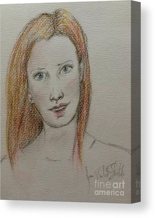 Portrait Canvas Print featuring the pastel Portrait of Jillian in Pastel by Joan-Violet Stretch