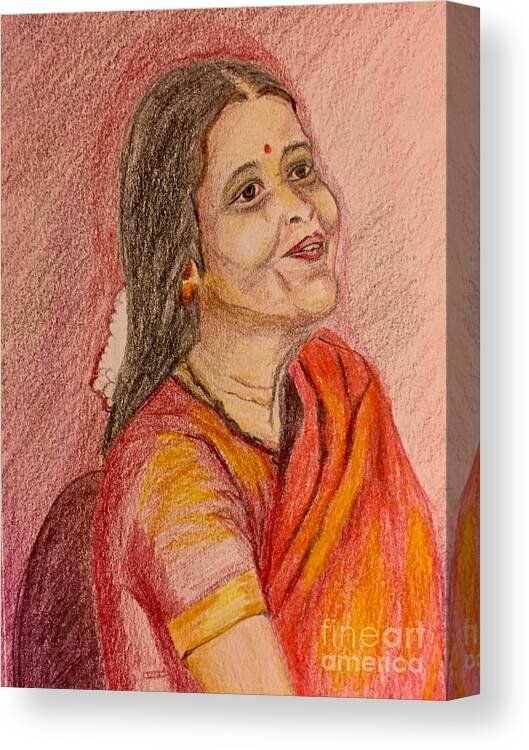 Color Pencil Drawing Canvas Print featuring the painting Portrait with colorpencils by Brindha Naveen