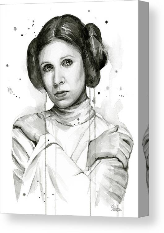 Leia Canvas Print featuring the painting Princess Leia Portrait Carrie Fisher Art by Olga Shvartsur