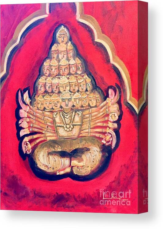 Red Canvas Print featuring the painting Protector by Brindha Naveen