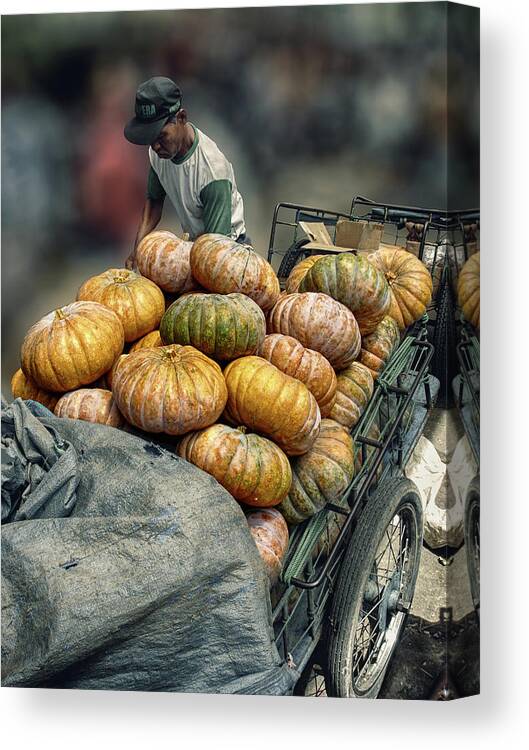 Cart Canvas Print featuring the photograph Pumpkins in The Cart by Charuhas Images