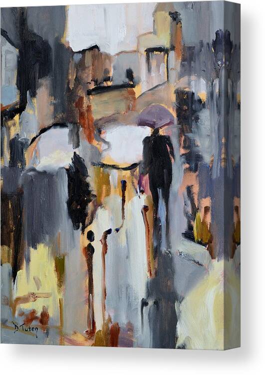 Rain Canvas Print featuring the painting Purple Umbrella by Donna Tuten