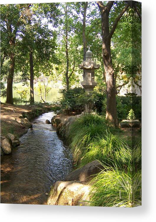 Quiet Stream Canvas Print featuring the photograph Quiet Stream Through Japanese Garden by Colleen Cornelius