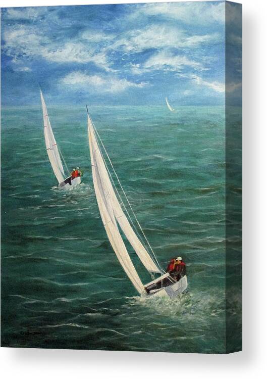 Seascape Canvas Print featuring the painting Racing by Roseann Gilmore