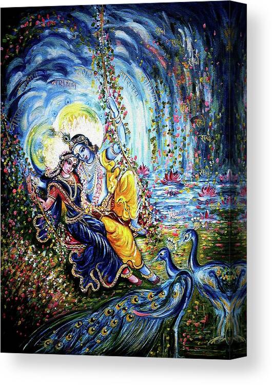 Krishna Canvas Print featuring the painting Radha Krishna Jhoola Leela by Harsh Malik