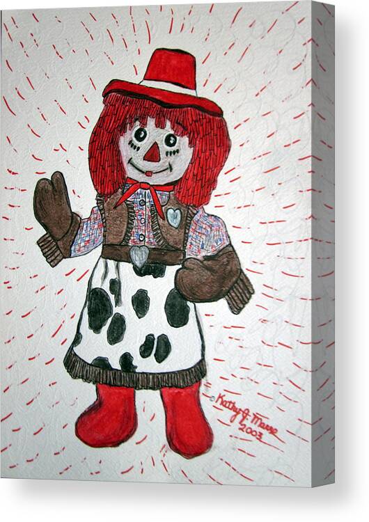 Raggedy Ann Canvas Print featuring the painting Raggedy Ann Cowgirl by Kathy Marrs Chandler