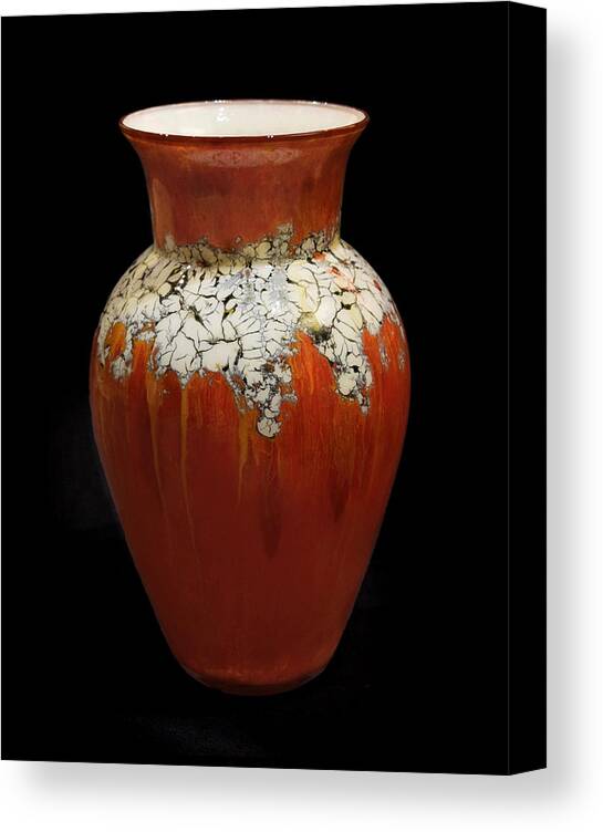 Glass Canvas Print featuring the glass art Red and White Vase by Christopher Schranck