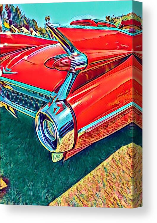 Red Canvas Print featuring the photograph Red Cadillac tail fin by Dina Calvarese