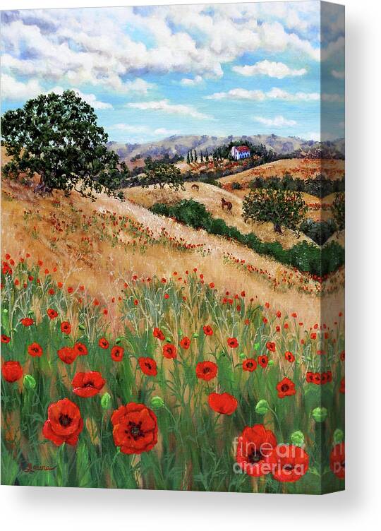 Landscape Canvas Print featuring the painting Red Poppies and Wild Rye by Laura Iverson