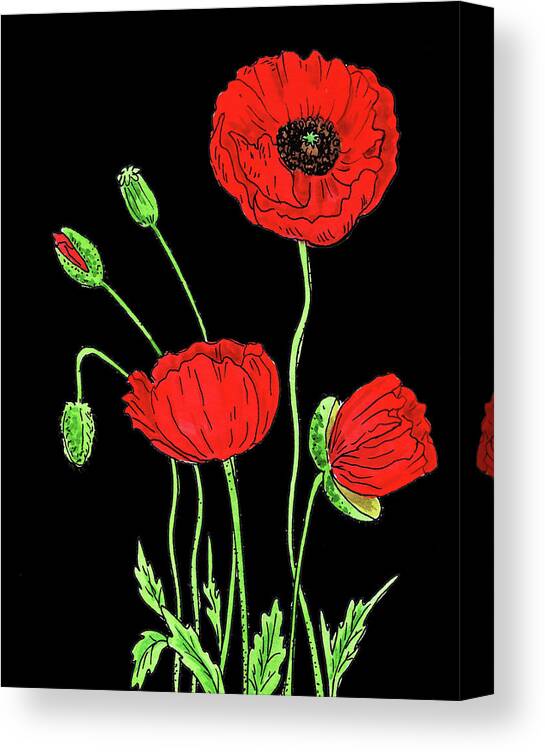 Red Canvas Print featuring the painting Red Poppy Flowers Watercolour by Irina Sztukowski