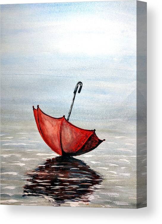Red Canvas Print featuring the painting Red Umbrella by Edwin Alverio