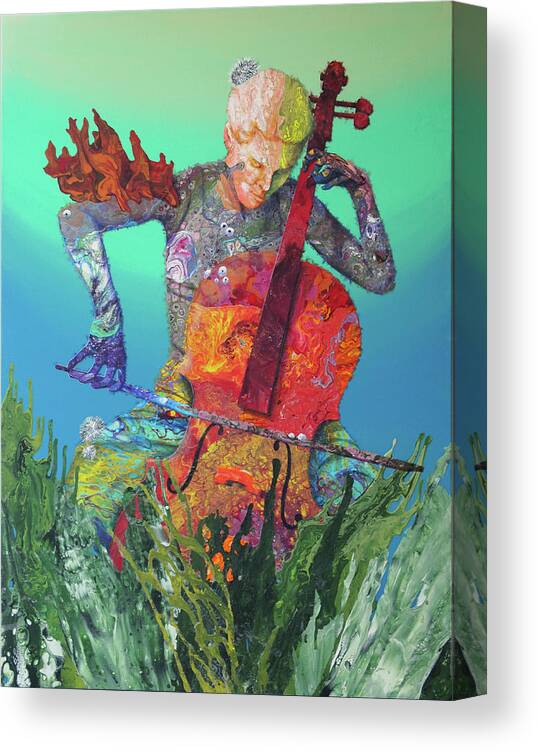 Cellist Canvas Print featuring the painting Reef Music - Cellist by Marguerite Chadwick-Juner