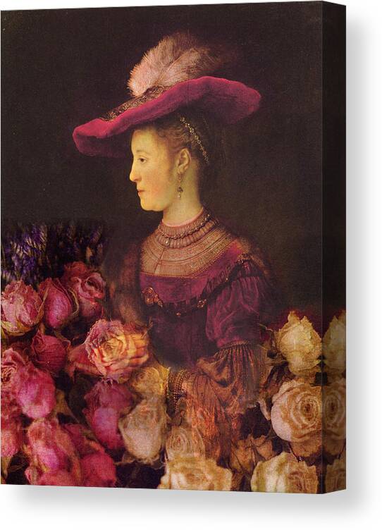 Rembrandt Canvas Print featuring the photograph Rembrandt Saskia van Uylenburgh Antique Pink Roses by Suzanne Powers
