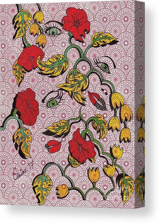 Red Flowers Canvas Print featuring the drawing Repetition by Elaine Berger