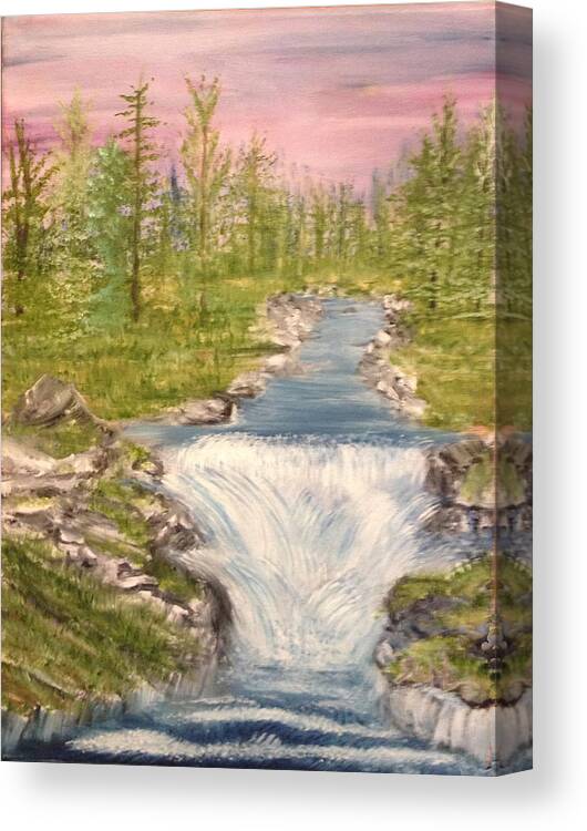River Canvas Print featuring the painting River with Falls by Suzanne Surber