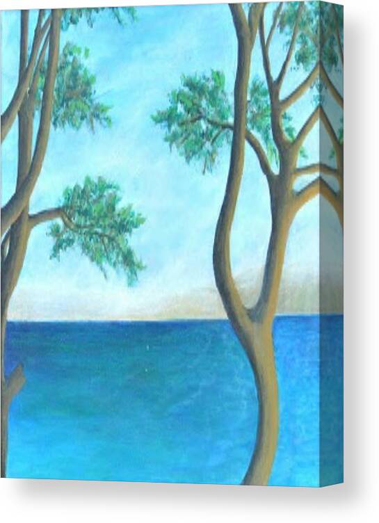 #acrylicpaintings #landscapepaintings #originalartforsale #artwithwaterandtrees #coolart #fineartamerica.com #originalpaintings Canvas Print featuring the painting Room with a View by Cynthia Silverman