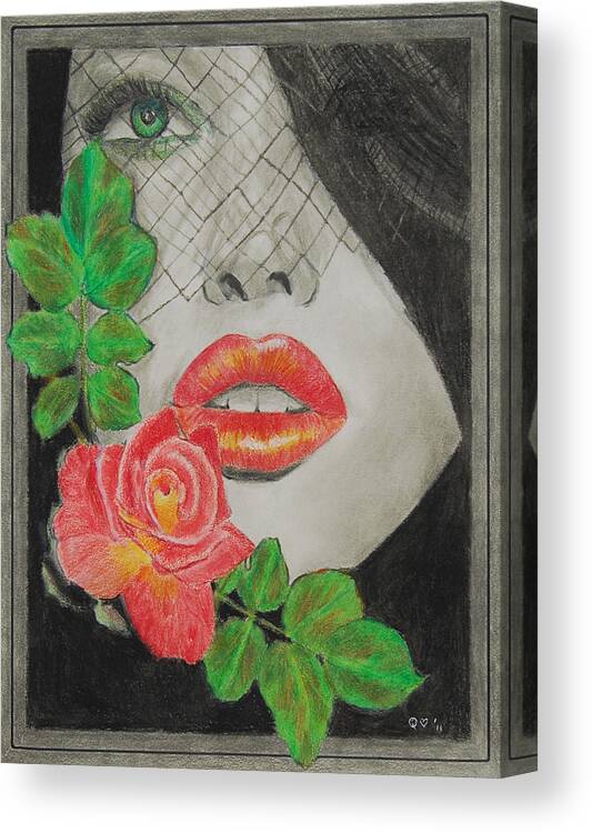 Rose Canvas Print featuring the drawing Rose Kisses 2 by Quwatha Valentine