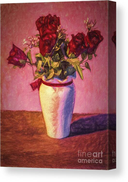 Fine Art Photography Canvas Print featuring the photograph ROSES in VASE ... by Chuck Caramella