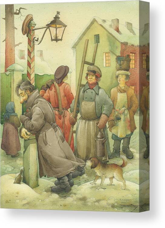 Russian Canvas Print featuring the drawing Russian Scene 06 by Kestutis Kasparavicius