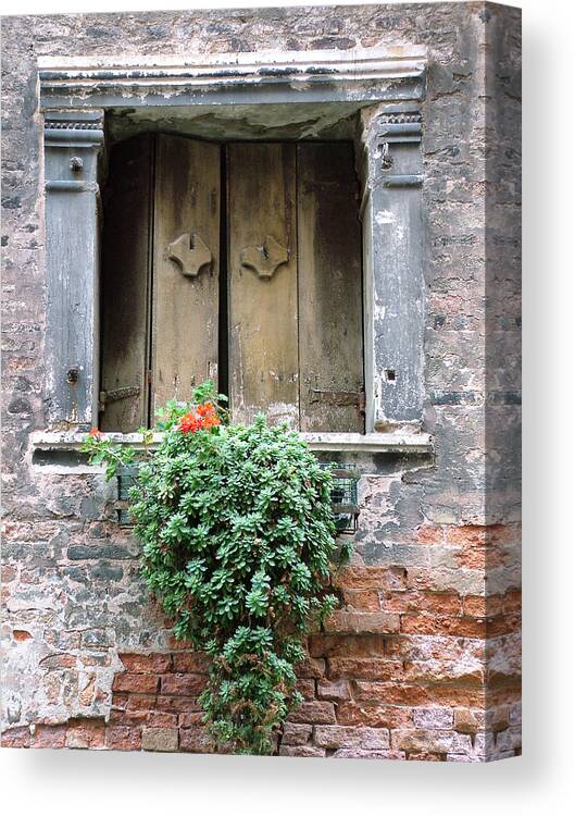 Venice Canvas Print featuring the photograph Rustic Wooden Window Shutters by Donna Corless