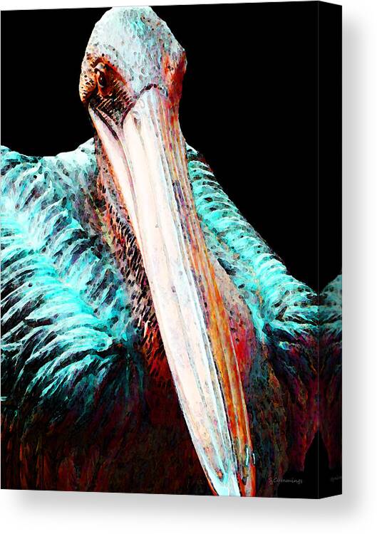Pelican Canvas Print featuring the painting Rusty - Pelican Art Painting by Sharon Cummings by Sharon Cummings