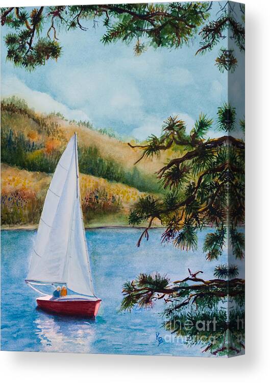 Sailboat Canvas Print featuring the painting Sailing by Karen Fleschler