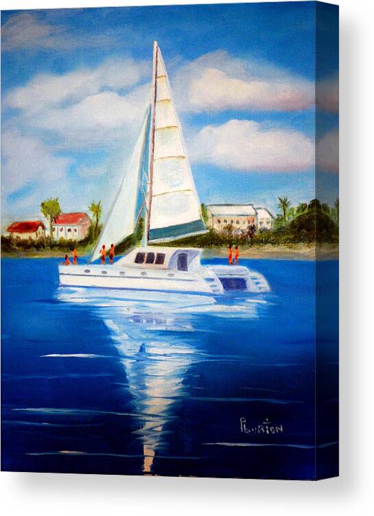 Sailing Canvas Print featuring the painting Sailing Paradise Island Bahamas by Phil Burton