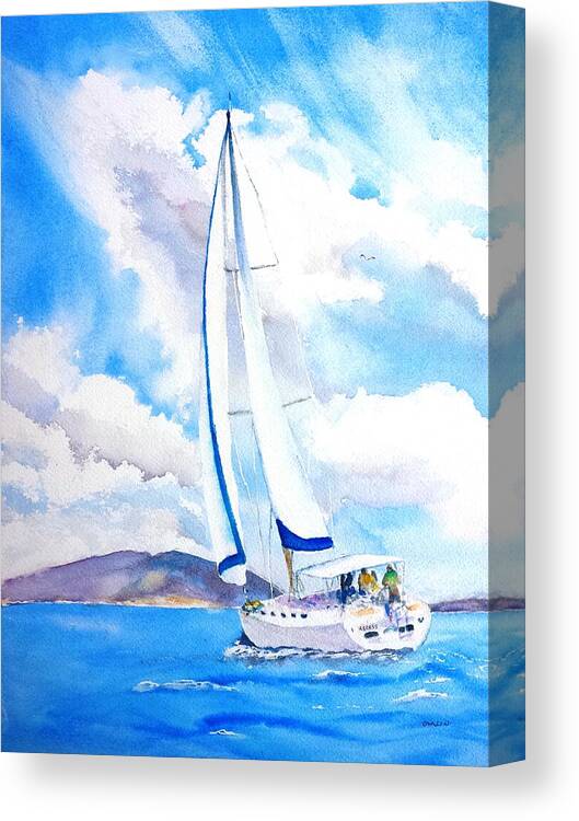 Sailboat Canvas Print featuring the painting Sailing the Islands by Carlin Blahnik CarlinArtWatercolor