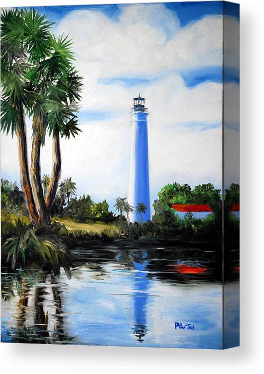 Light House Florida Saint Marks River Ocean Sea Palms Seacapes Canvas Print featuring the painting Saint Marks River Light House by Phil Burton