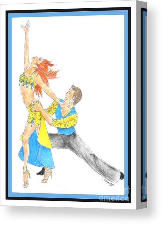 Energy Canvas Print featuring the drawing Samba - Portrait of 2 Samba Dancers by Jayne Somogy