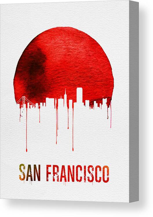 San Francisco Canvas Print featuring the painting San Francisco Skyline Red by Naxart Studio
