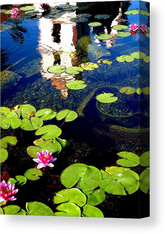 Lily Pad Canvas Print featuring the photograph Santa Barbara Mission Fountain by Jeff Lowe