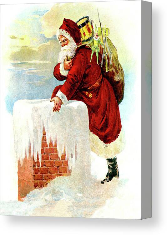 Santa Claus Canvas Print featuring the digital art Santa is coming through the chimney by Long Shot