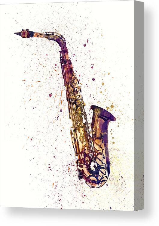 Saxophone Canvas Print featuring the digital art Saxophone Abstract Watercolor by Michael Tompsett