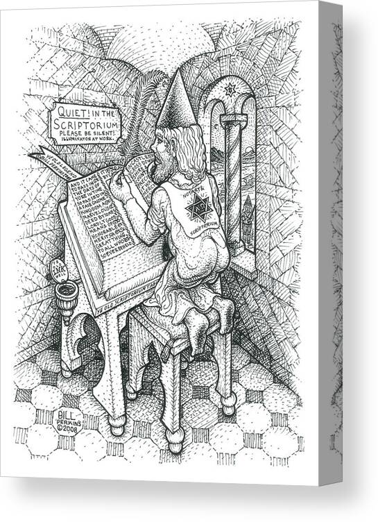 Scriptorium Cell Canvas Print featuring the drawing Scribe by Bill Perkins