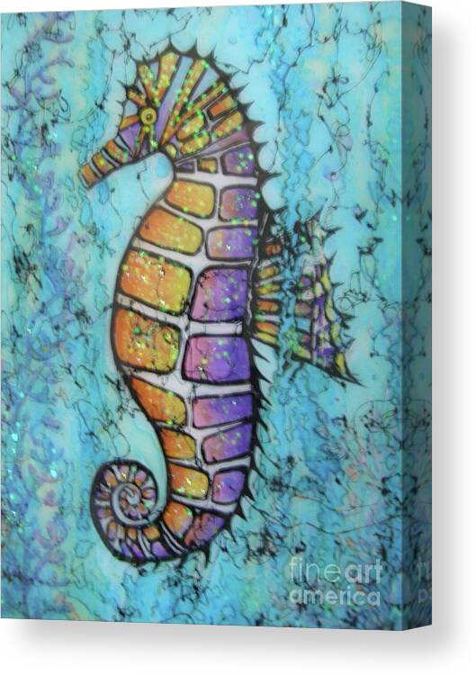 Turquoise Canvas Print featuring the painting Seahorse Downunder by Midge Pippel