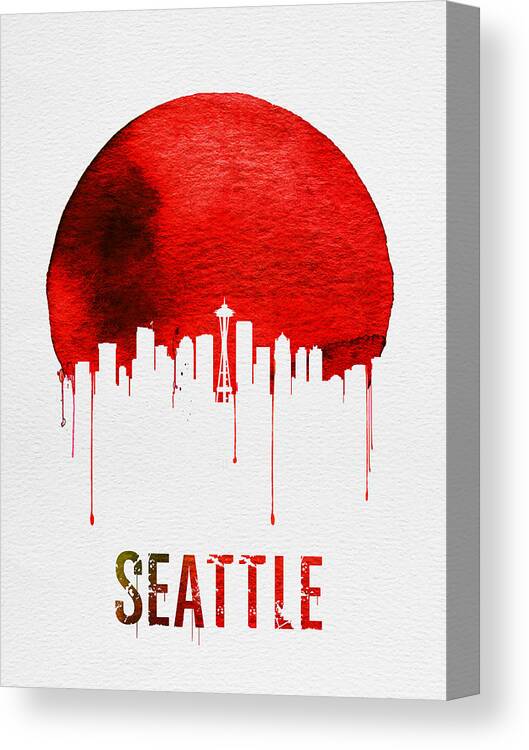 Seattle Canvas Print featuring the painting Seattle Skyline Red by Naxart Studio
