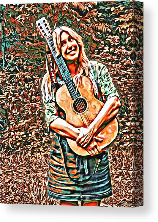 Lise Winne Canvas Print featuring the digital art Self Portrait with Guitar by Lise Winne