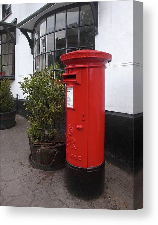 British Post Box Canvas Print featuring the photograph Send A Message Home - Royal Mail Post Box by Gill Billington